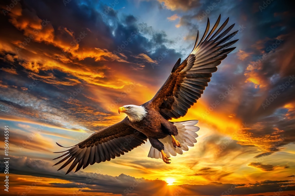 Obraz premium Majestic Bald Eagle Soaring in Flight: Fashion Photography Editorial