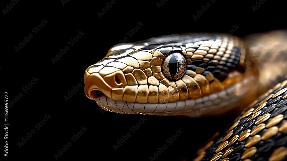 A close up of a snake's head on a black background A close up of a snake's head on a black background