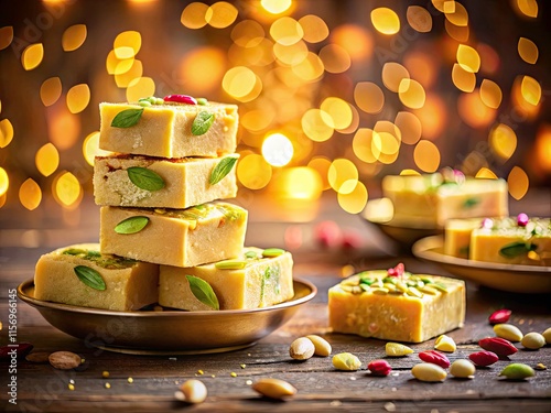 Soan Papdi: Indian Sweet Dessert Double Exposure Photography - Delicious Son Roll, Soam Papdi, Patisa, Shonpapdi Images photo