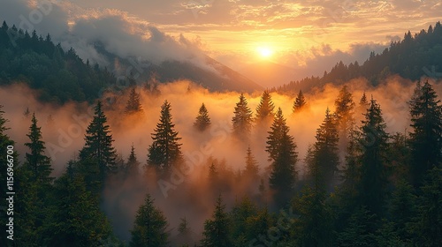 Golden Sunrise Over Misty Mountains: Serenity in Nature