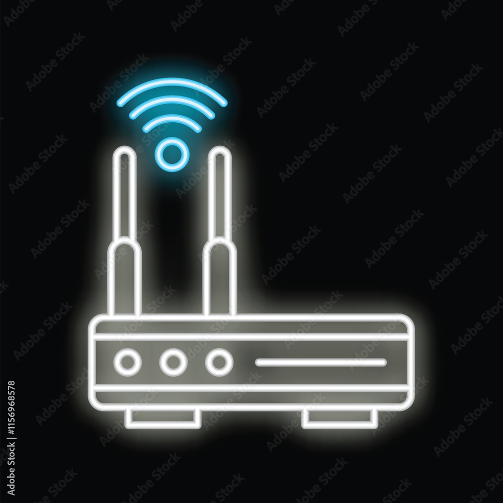 Neon wifi router emitting internet signal with two antennas Neon wifi router emitting internet signal with two antennas