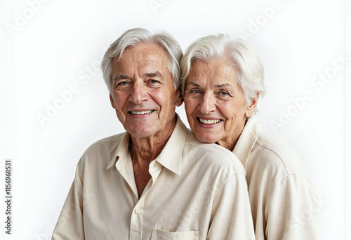 Beautiful Elderly Woman And Man 60 Years Old In Warm Lights On The Background