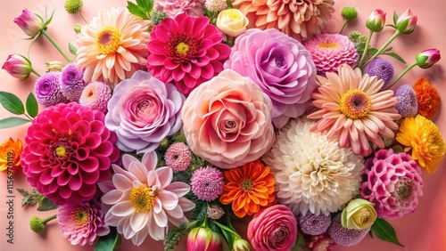 Pastel Pink Spring Flower Bouquet - Roses, Dahlias & Tranquil Nature Photography