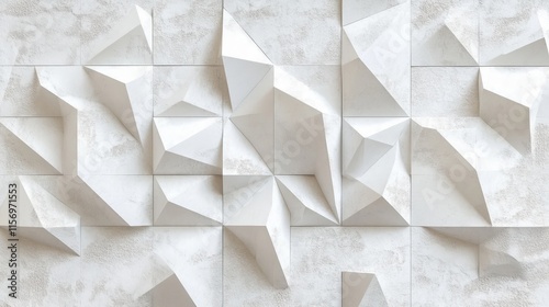 Fototapeta Naklejka Na Ścianę i Meble -  Smooth white 3D background with geometric plaster texture, seamless and abstract. 