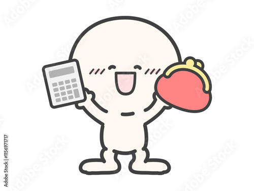 財布と電卓を持つかわいい人物のベクターイラスト02