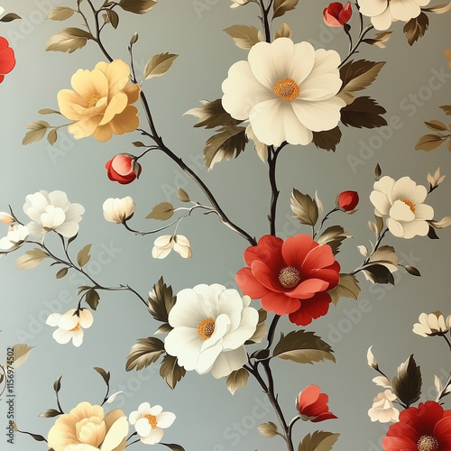 Classic Vintage Wallpaper Pattern Intricate Floral Motifs