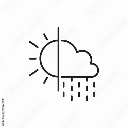 Rain sunny cloud daytime weather icon vector sign