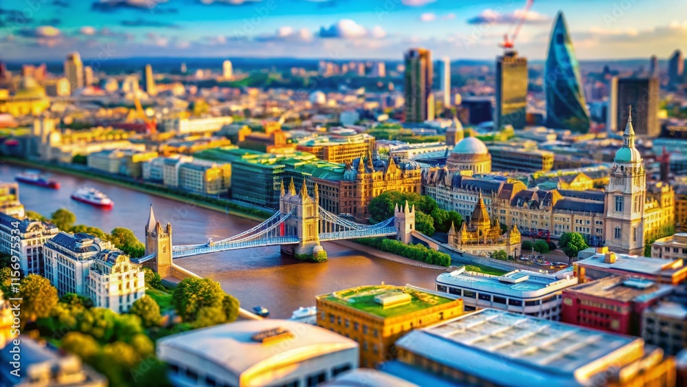 Fototapeta premium Miniature London Airspace: Tilt-Shift Aerial View of Cityscape