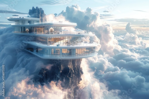 a hotel rising among the clouds with an elegant and modern design. Travel, Hotel Interiors