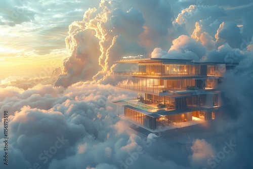 a hotel rising among the clouds with an elegant and modern design. Travel, Hotel Interiors