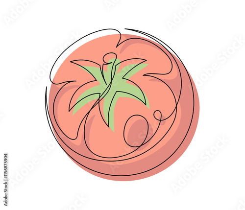 Red tomato contour line isolated on white background. Simple vegetable silhouette. Hand drawn tomato outline. Vector illustration