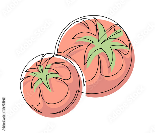 Several red tomato contour line isolated on white background. Simple vegetable silhouette. Hand drawn tomato outline. Vector illustration