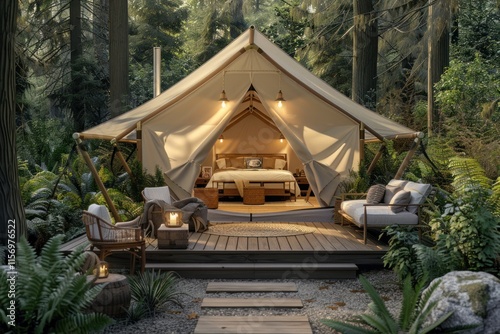 Elite glamping in a picturesque forest clearing. Travel, Hotel Interiors