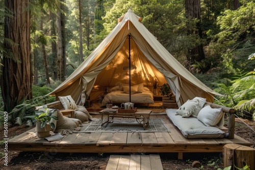Elite glamping in a picturesque forest clearing. Travel, Hotel Interiors