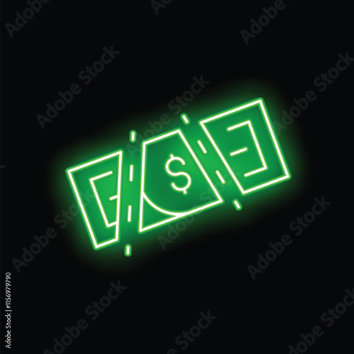 Green neon sign depicting a dollar bill being torn in half illustrating the concept of bankruptcy