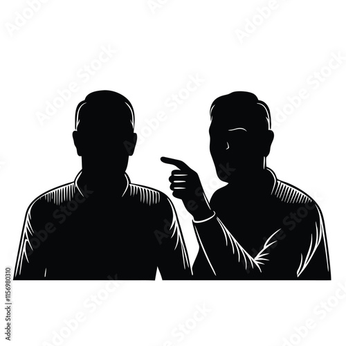 a black silhouette of two men engaged in a conversation