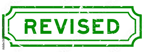 Grunge green revised word rubber seal stamp on white background