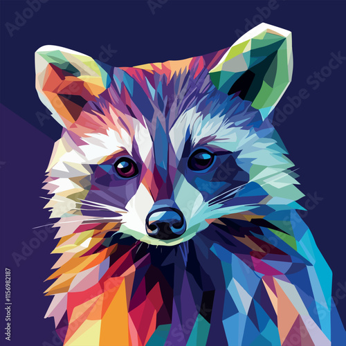 Colorful Low Poly Raccoon Vector illustration