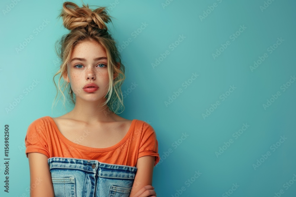 Young girl with loudspeaker in empty space portrait photography bright environment creative concept Young girl with loudspeaker in empty space portrait photography bright environment creative concept