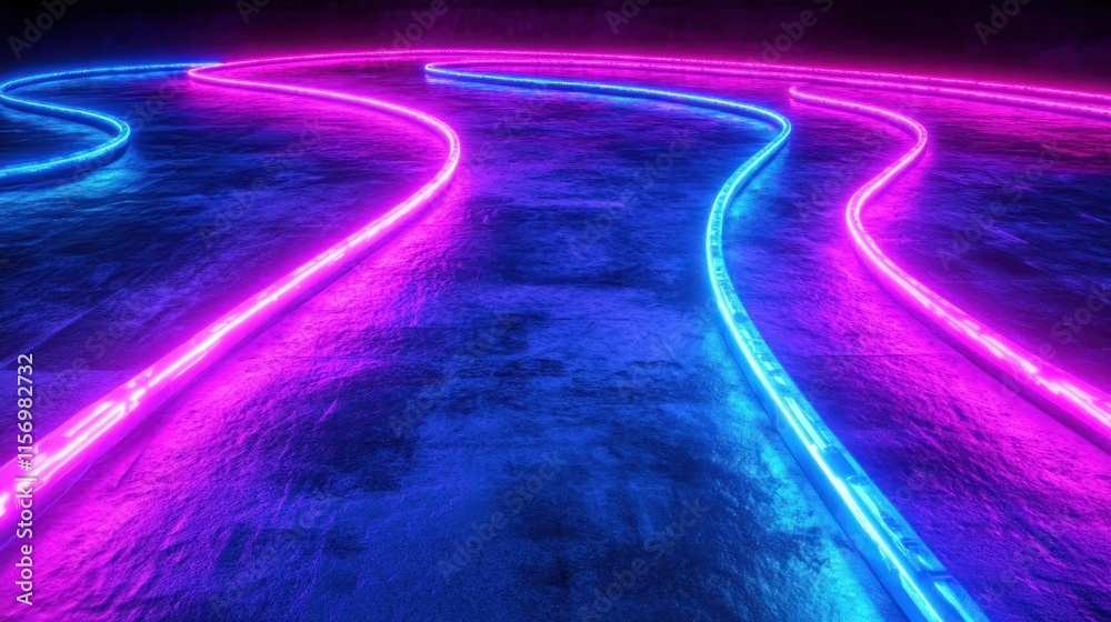 Abstract neon light trails on dark textured surface. Abstract neon light trails on dark textured surface.