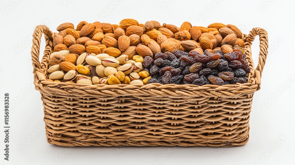 Basket filled with various nuts, isolated on a white background. Basket filled with various nuts, isolated on a white background.