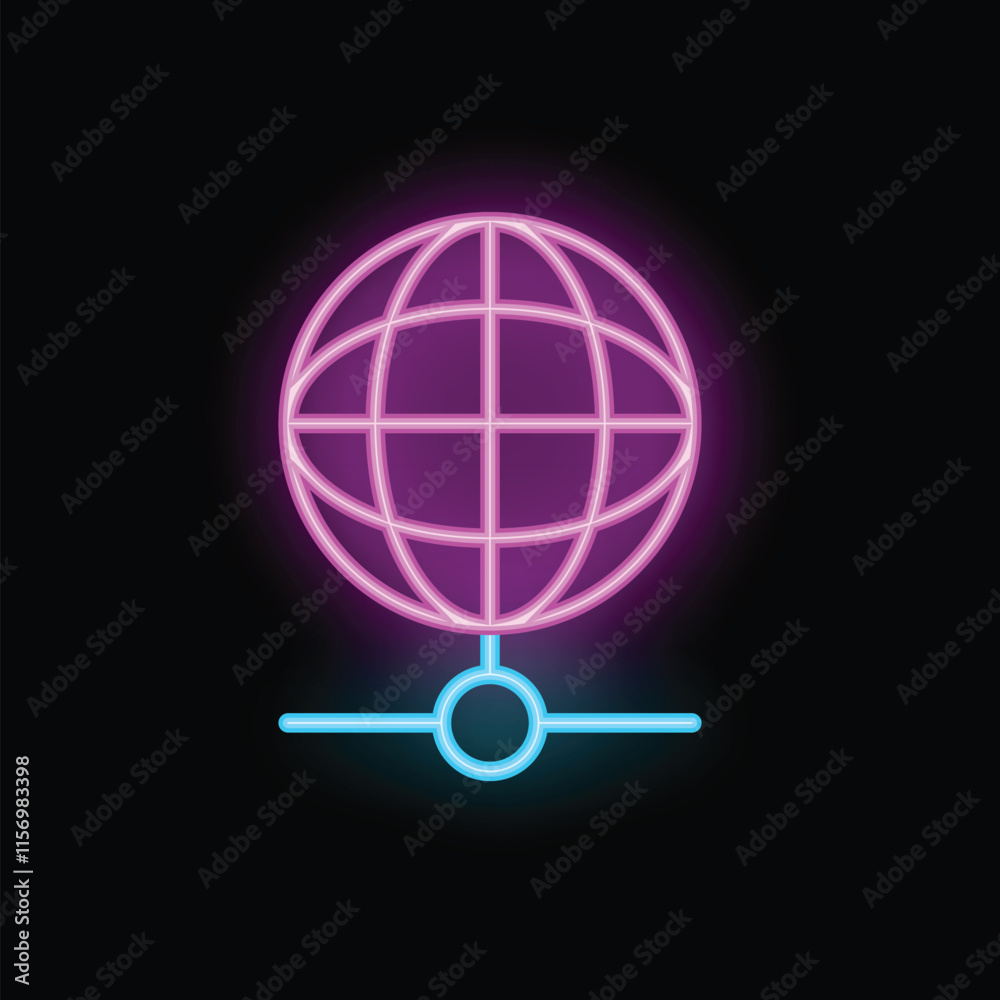 Neon icon of a world globe connecting to a network depicting global internet access Neon icon of a world globe connecting to a network depicting global internet access