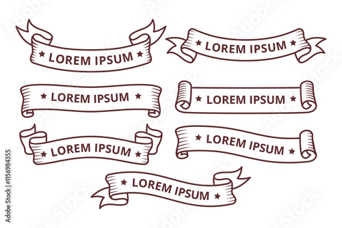 vector set of lineart ribbon banner retro image assets
