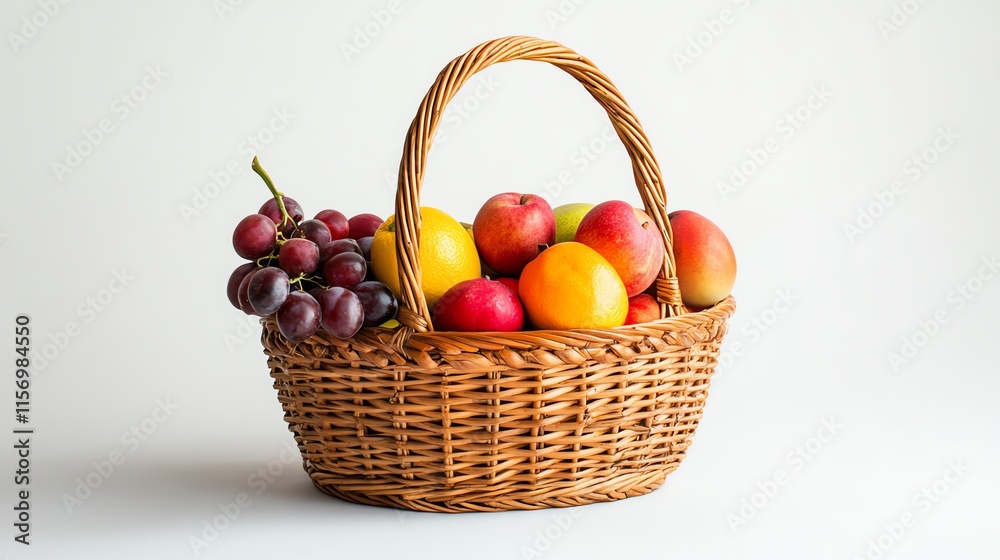 Basket filled with assorted fresh fruits on a white isolated background. Basket filled with assorted fresh fruits on a white isolated background.