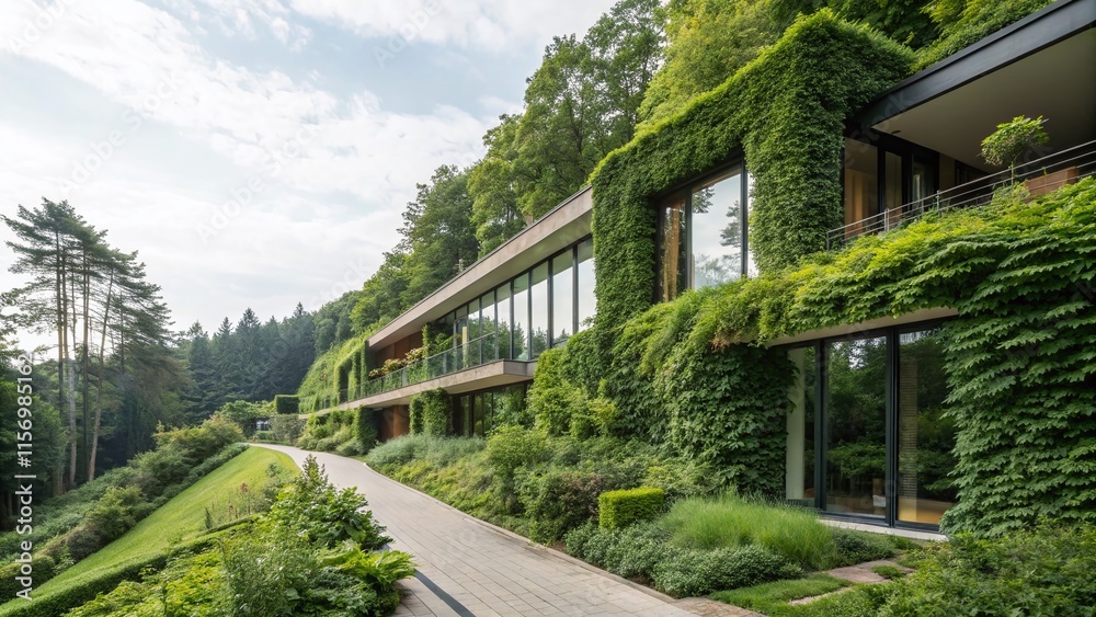 Modern Architecture, Lush Greenery, Sustainable Design, Eco-Friendly Building, Green Building Landscape Modern Architecture, Lush Greenery, Sustainable Design, Eco-Friendly Building, Green Building Landscape