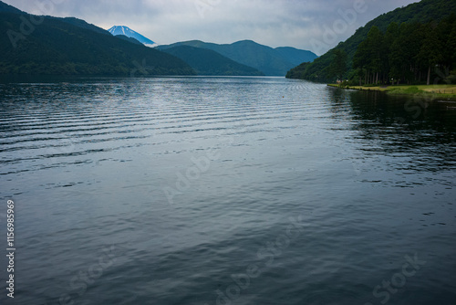  Lake Ashi, also referred to as Hakone Lake or Ashinoko Lake, is a scenic lake with views of Mt. Fuji.