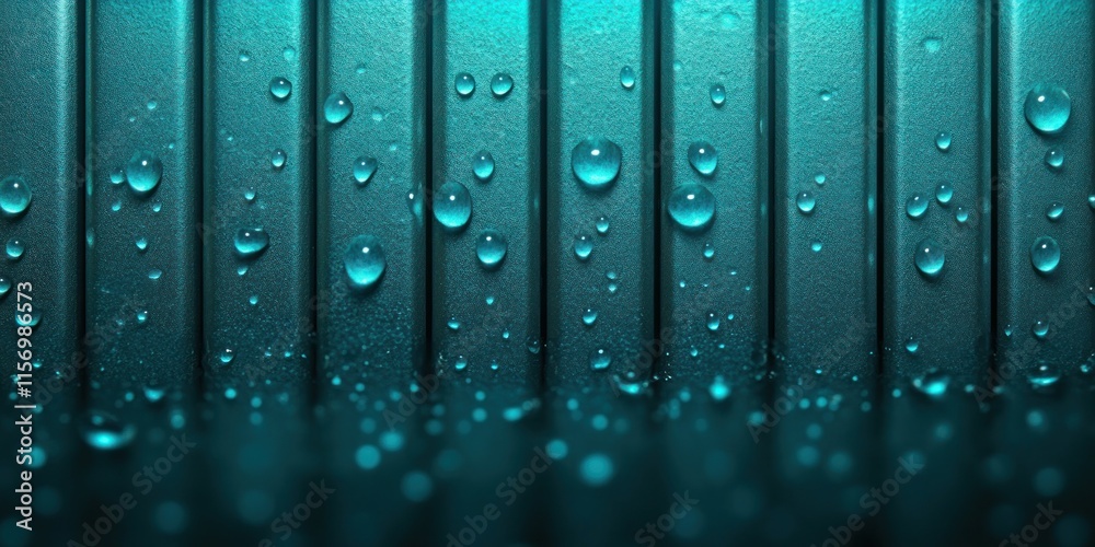Droplets on bars reflect soft light in calming teal and aquamarine hues, creating a tranquil scene Droplets on bars reflect soft light in calming teal and aquamarine hues, creating a tranquil scene