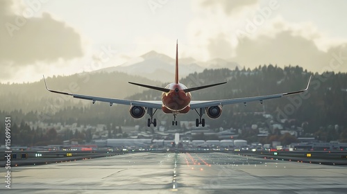 Takeoff of an Airplane and an Airport in Background. Air Traffic

 photo