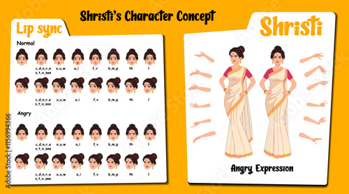 Angry woman cartoon. Angry Indian female cartoon. cartoon woman angry face expression & hand gesture. Cartoon woman face lip sync set. Woman cartoon character, illustration, vector, art.