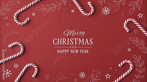 Delicate White 'Merry Christmas and Happy New Year' with Candy Cane Border