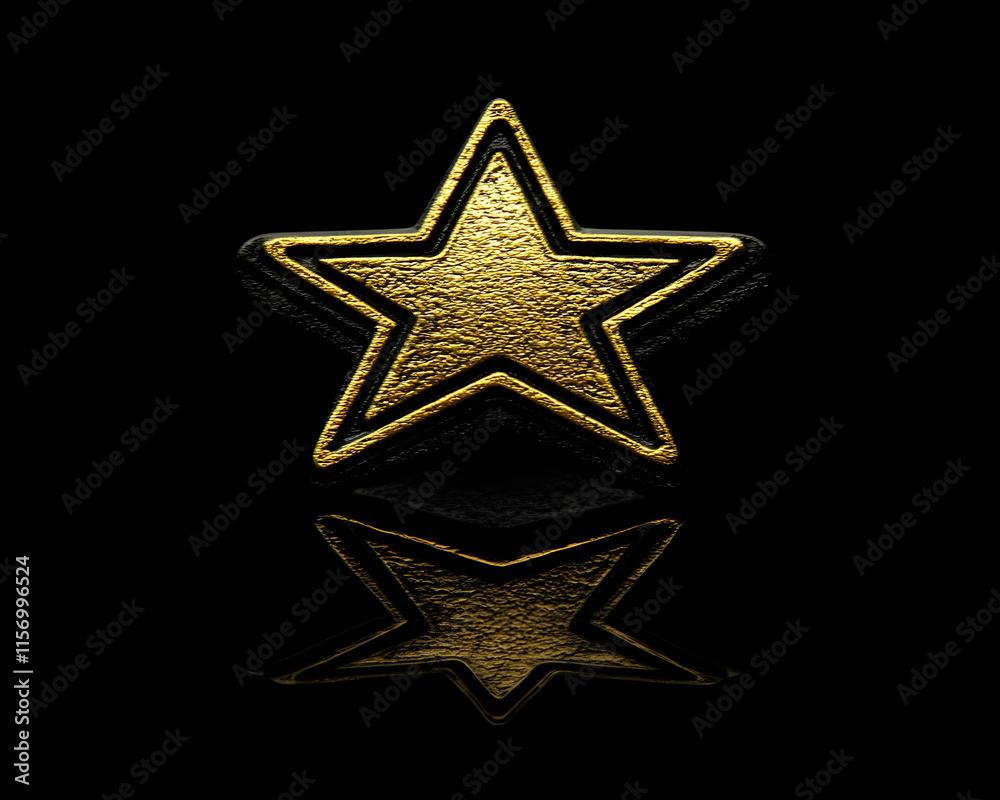 Obraz premium Gold star award, luxury, elegant, black background, reflection, success, achievement, victory, celebration.