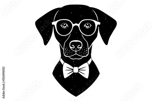 Elegant Labrador Retriever Silhouette in Glasses and Bowtie.