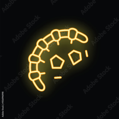 Yellow neon icon of a virus spreading through the body, isolated on a black background