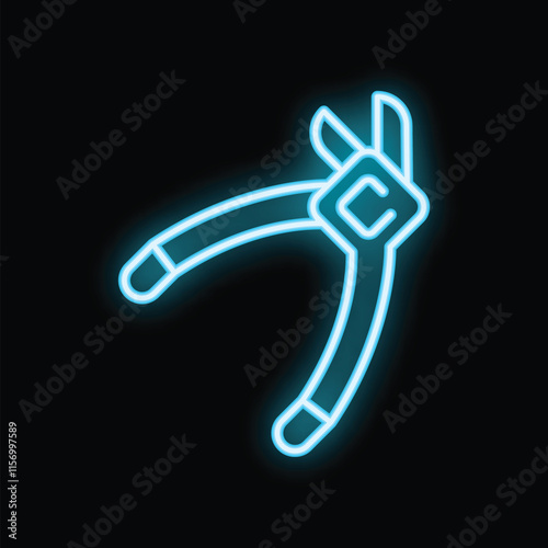 Glowing neon blue icon of a pair of pliers, perfect for signage or design elements related to tools, hardware, or construction