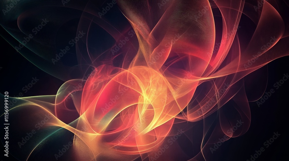 Obraz premium Glowing abstract energy flow background. Red, orange, and green swirls.