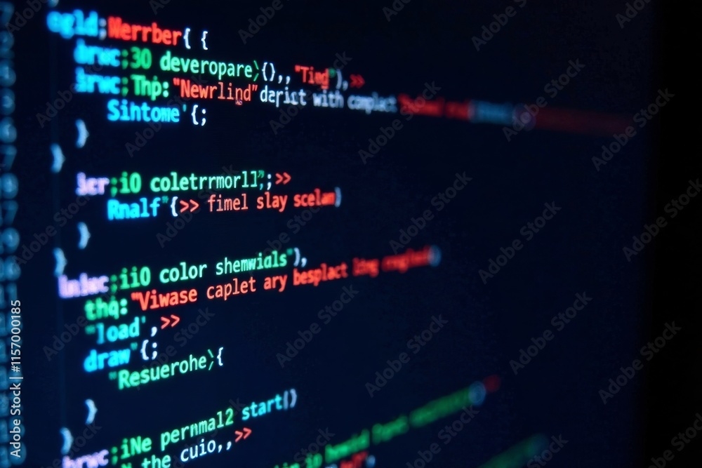Fragmented screen with code and error messages, system vulnerability, computer system compromise Fragmented screen with code and error messages, system vulnerability, computer system compromise