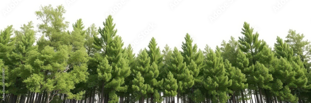 Crisp, detailed image of a dense treeline, sharply isolated against pure white , spring, design, natural Crisp, detailed image of a dense treeline, sharply isolated against pure white , spring, design, natural