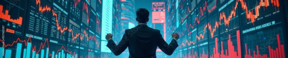 Frantic investor trapped in a sea of charts and graphs, fear, losing control Frantic investor trapped in a sea of charts and graphs, fear, losing control