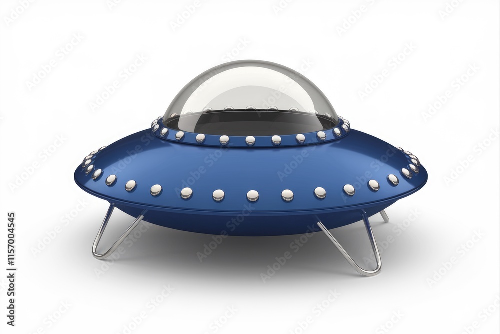 A classic blue flying saucer with a transparent dome, ready for interstellar travel. A classic blue flying saucer with a transparent dome, ready for interstellar travel.