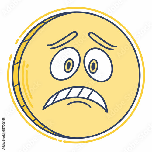 Yellow anxiety emoticon vector icon depicting stress, worry, or nervousness. Ideal for emotions, mental health, and communication designs.