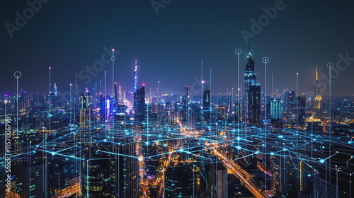 Wallpaper Mural Smart digital Innovation city with connection network reciprocity over the cityscape. of future smart wireless digital city and social media networking systems that connects people with in city Torontodigital.ca