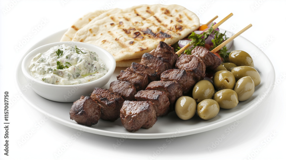 A traditional Greek platter with assorted delicacies A traditional Greek platter with assorted delicacies