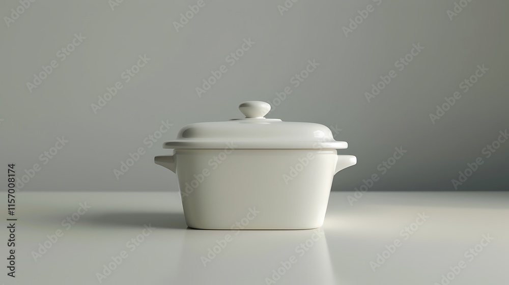 A ceramic butter keeper with a lid on a spotless white surface A ceramic butter keeper with a lid on a spotless white surface