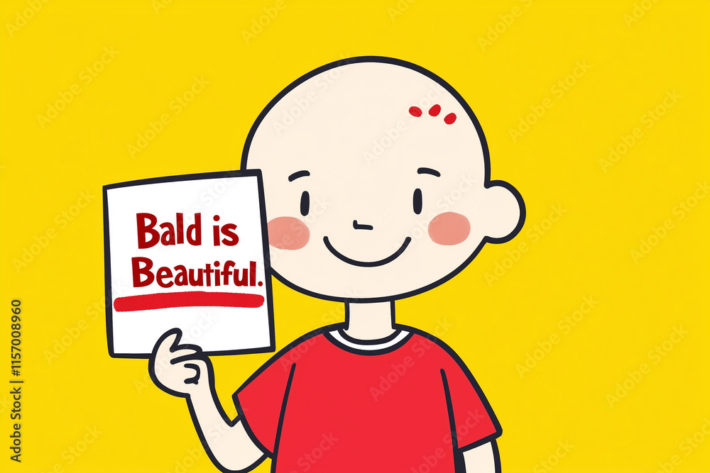Illustration of smiling bald child with Illustration of smiling bald child with