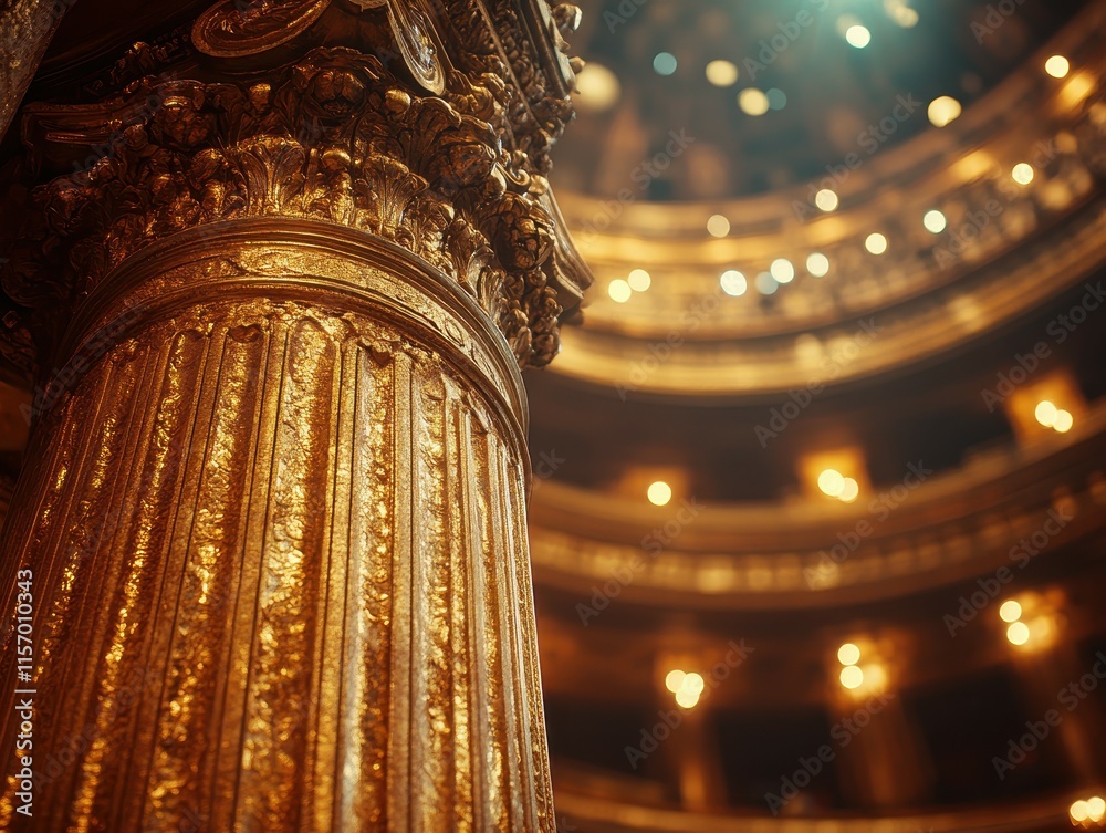 Obraz premium Golden ornate theater with elegant gilded stucco and intricate design, featuring lights