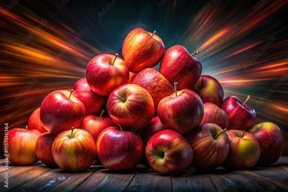 Night's glow illuminates a vibrant apple still life, leaving captivating copy space. Night's glow illuminates a vibrant apple still life, leaving captivating copy space.